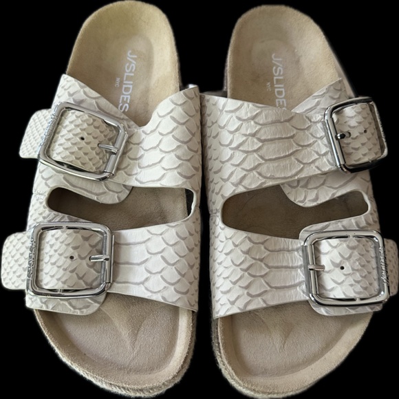 J Slides Leighton Snake Embossed Leather Slide Sandal NWOB - Picture 2 of 4